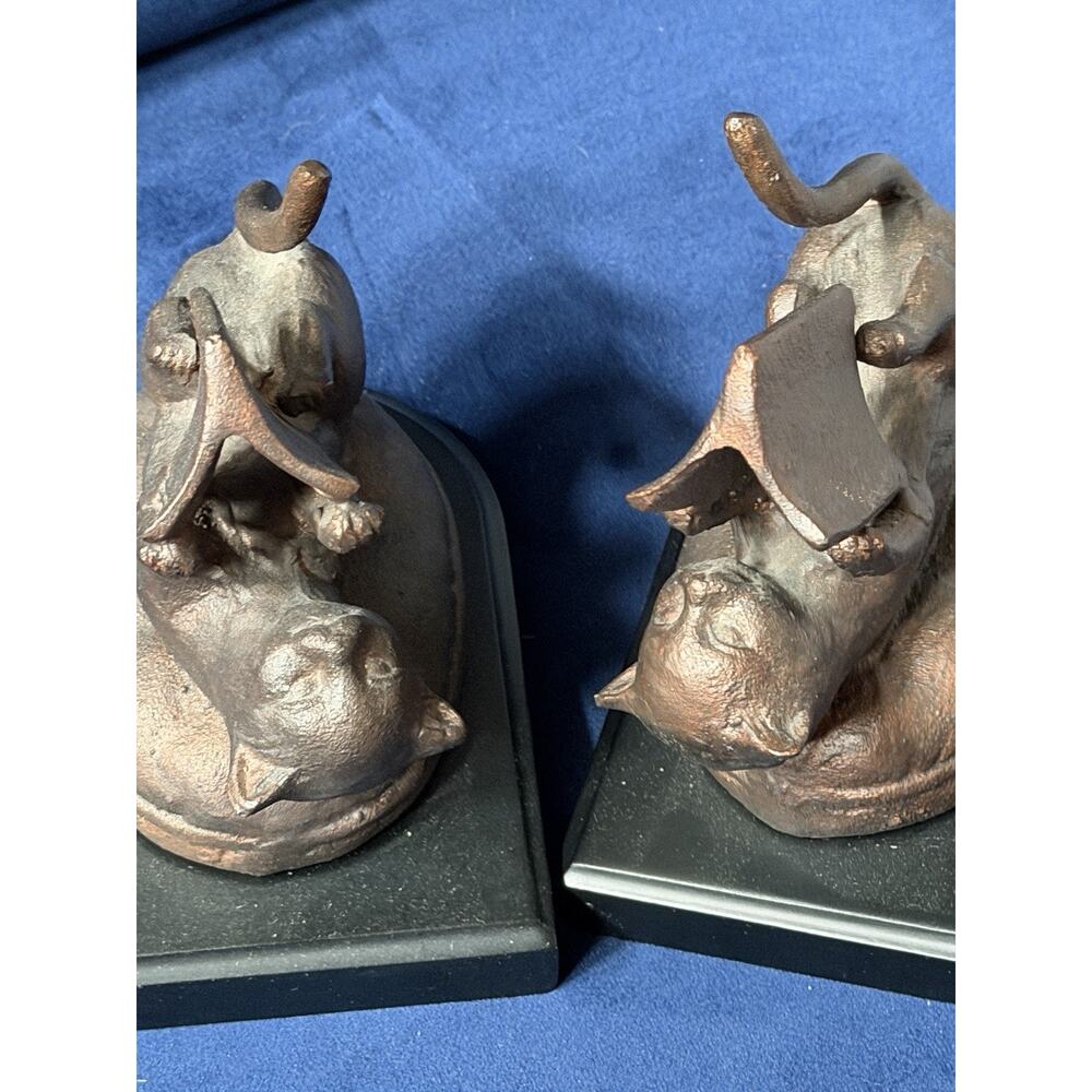 Vintage SPI Solid Brass CURIOUS CATS on Cushion Reading Books Bookends Set‎ - Picture 7 of 7